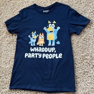 Like new Bluey, Bingo & Bandit “Whaddup, Party People” men’s/unisex adult M tee